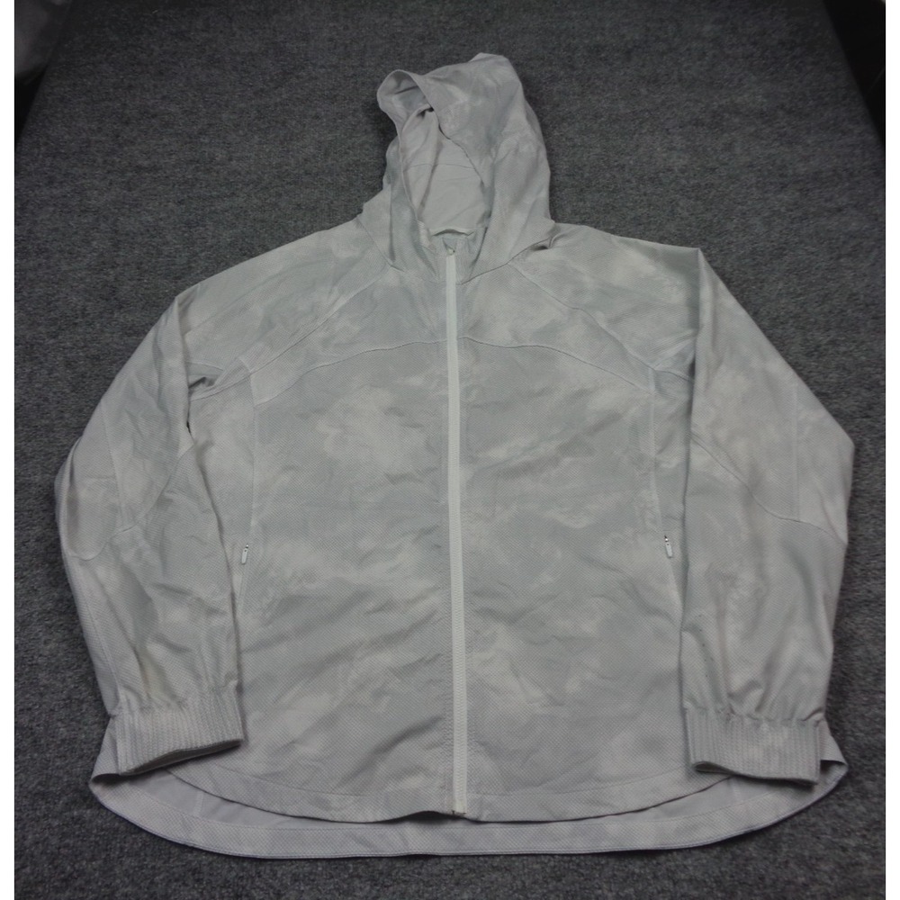 Athleta Racer Running Free Printed Jacket Printed Hooded XL White Gray #598935